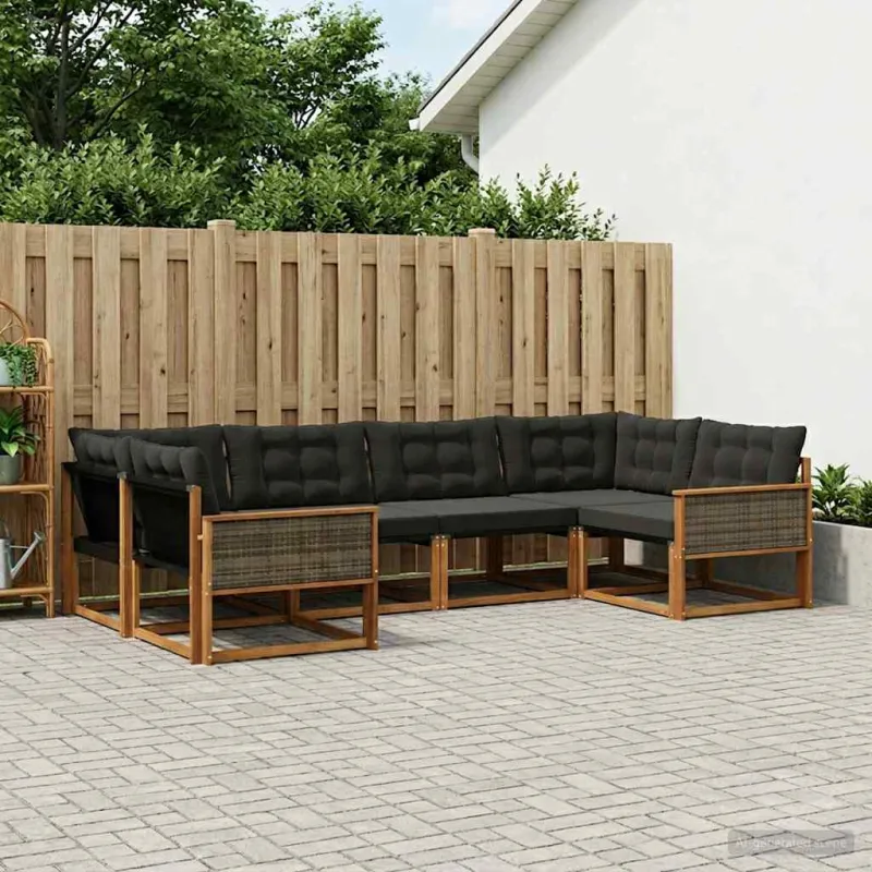 Lauko sofos komplektas su pagalve 6 pcs Natūrali ir juoda