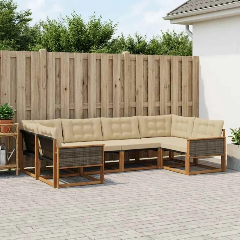 Lauko sofos komplektas su pagalve 6 pcs Natūralus ir bežinis