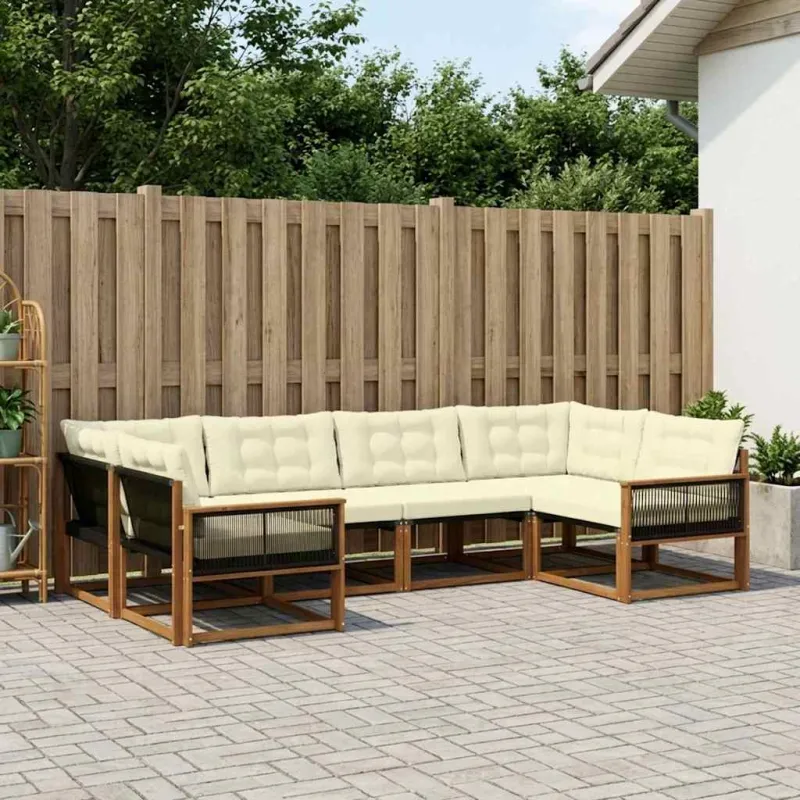 Lauko sofos komplektas su pagalve 6 pcs Natūralus ir grietinėlė