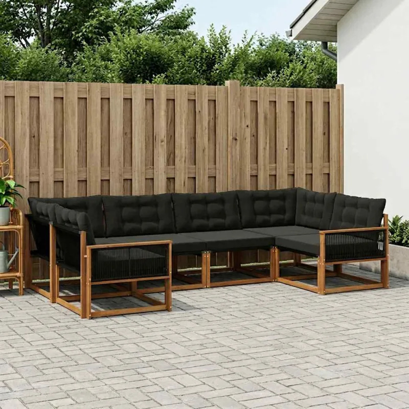 Lauko sofos komplektas su pagalve 6 pcs Natūrali ir juoda