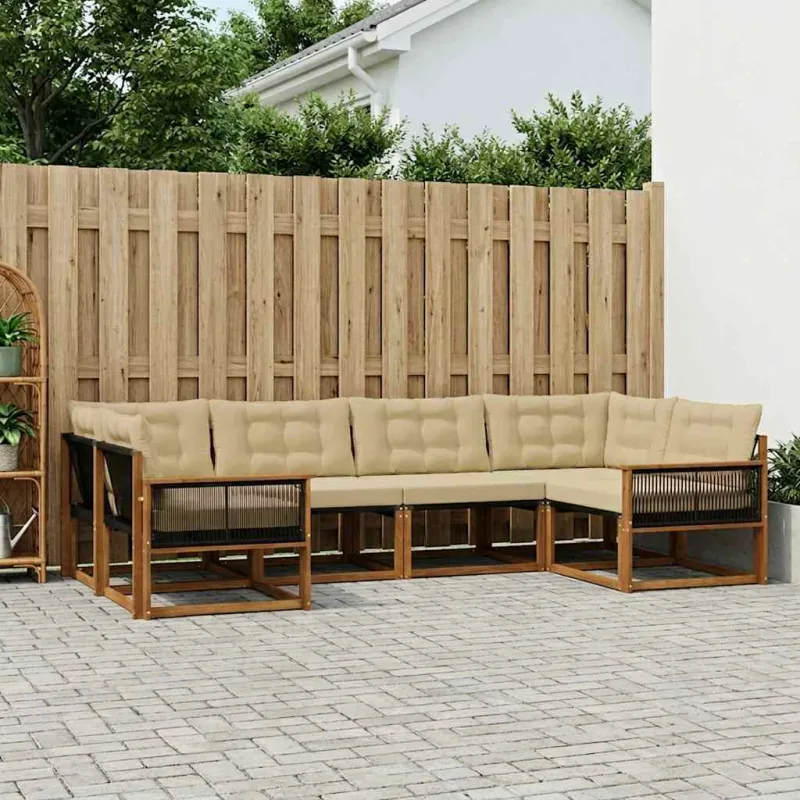 Lauko sofos komplektas su pagalve 6 pcs Natūralus ir bežinis
