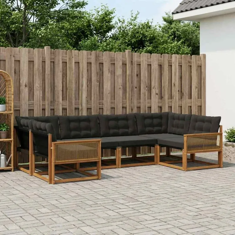 Lauko sofos komplektas su pagalve 6 pcs Natūrali ir juoda
