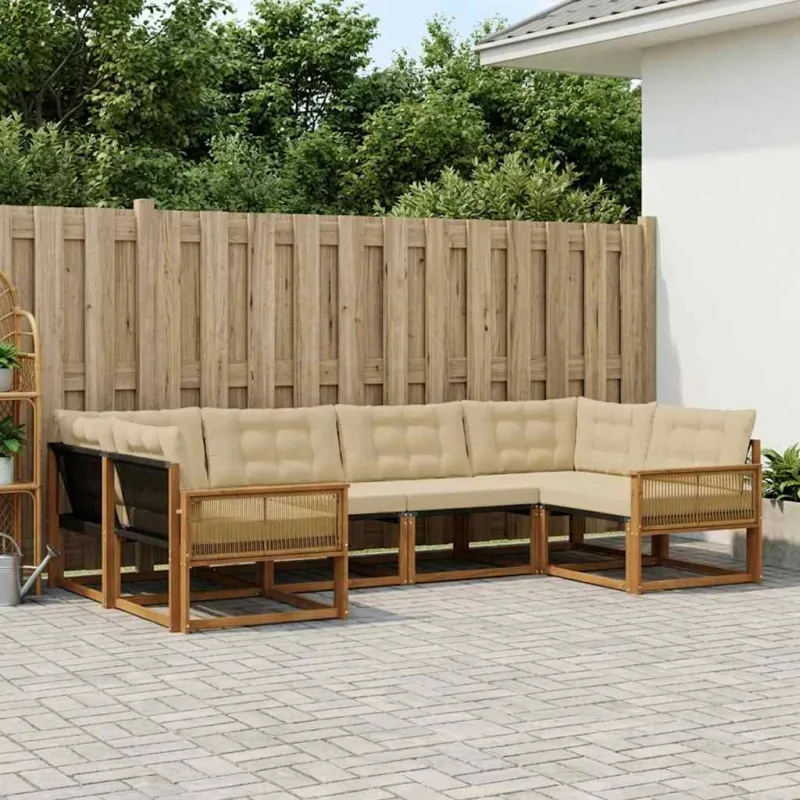 Lauko sofos komplektas su pagalve 6 pcs Natūralus ir bežinis