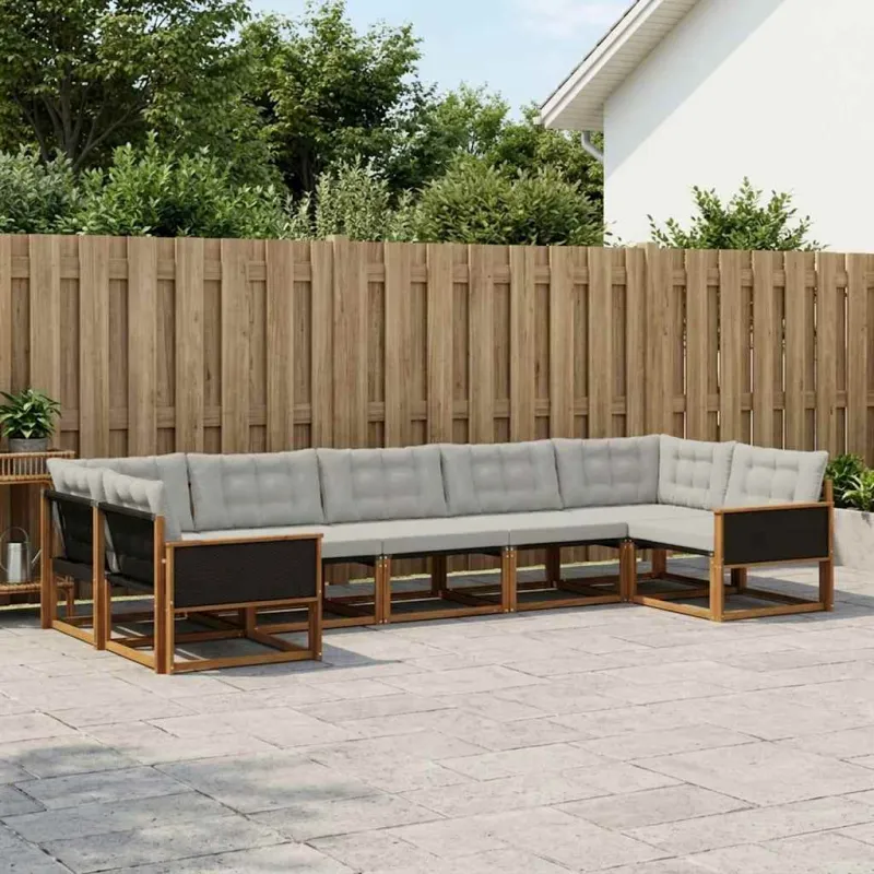 Lauko sofos komplektas 7 pcs Natūrali ir šviesiai pilka