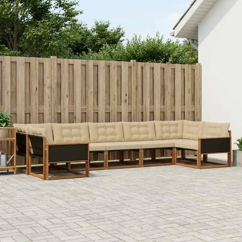 Lauko sofos komplektas su pagalve 7 pcs Natūralus ir bežinis