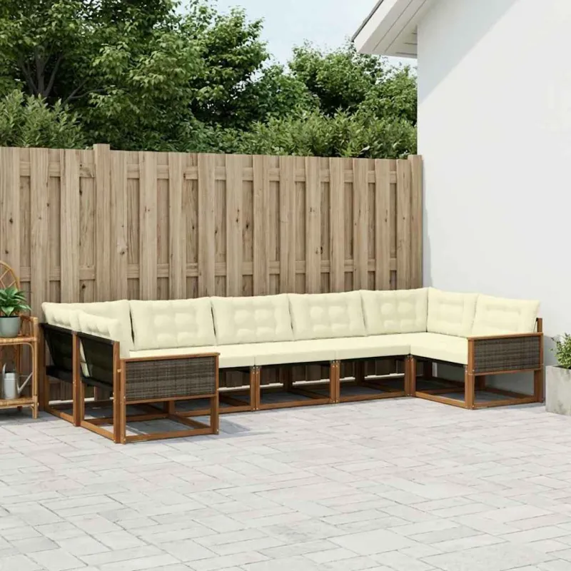 Lauko sofos komplektas su pagalve 7 pcs Natūralus ir grietinėlė