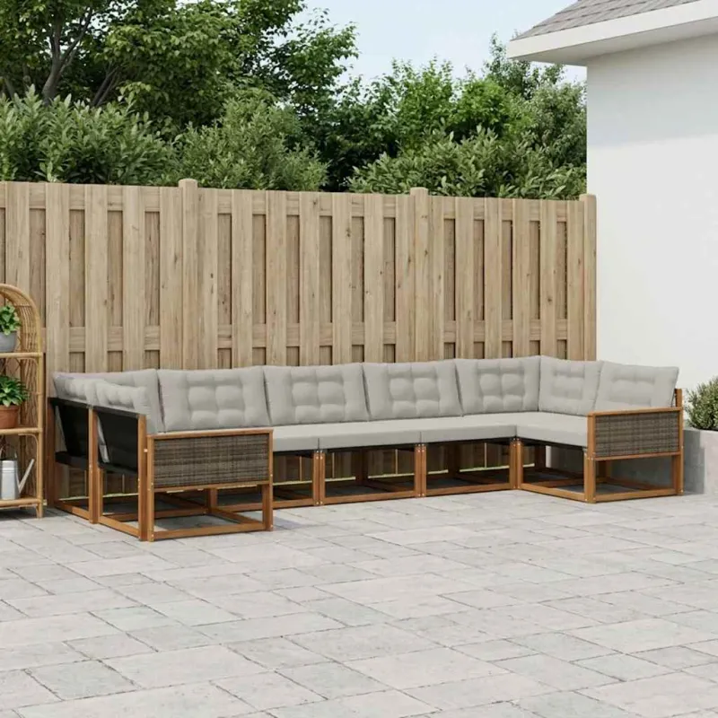 Lauko sofos komplektas 7 pcs Natūrali ir šviesiai pilka