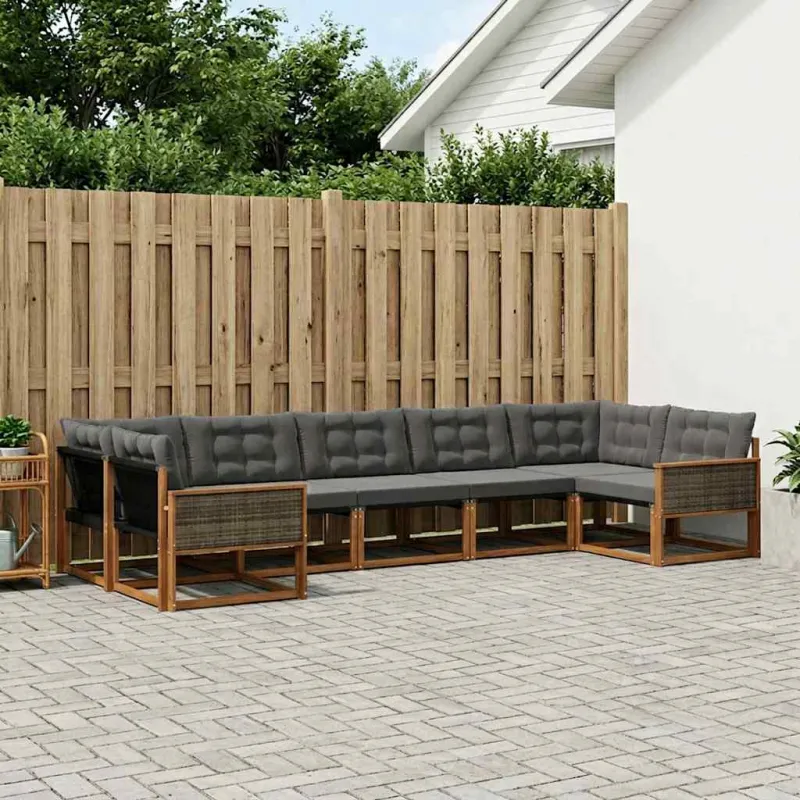 Lauko sofos komplektas su pagalve 7 pcs Natūrali ir juoda
