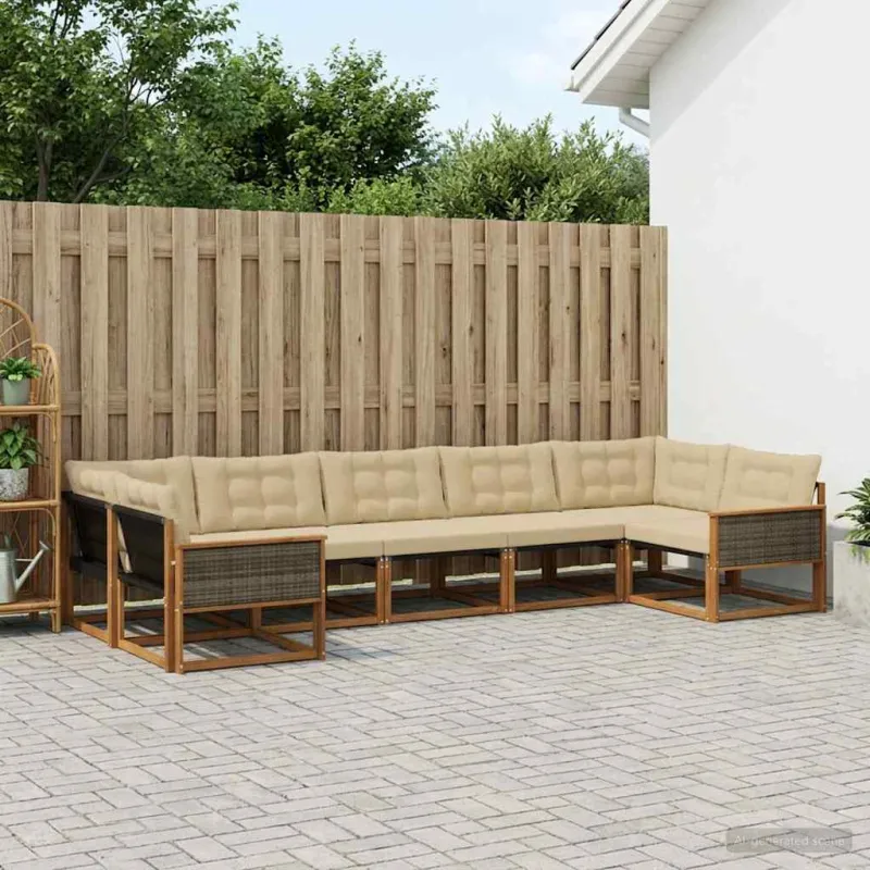 Lauko sofos komplektas su pagalve 7 pcs Natūralus ir bežinis