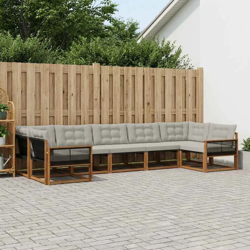 Lauko sofos komplektas 7 pcs Natūrali ir šviesiai pilka