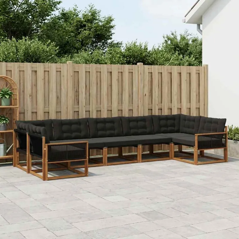 Lauko sofos komplektas su pagalve 7 pcs Natūrali ir juoda