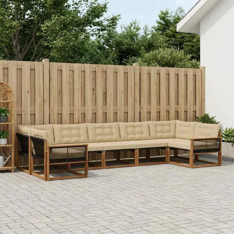 Lauko sofos komplektas su pagalve 7 pcs Natūralus ir bežinis