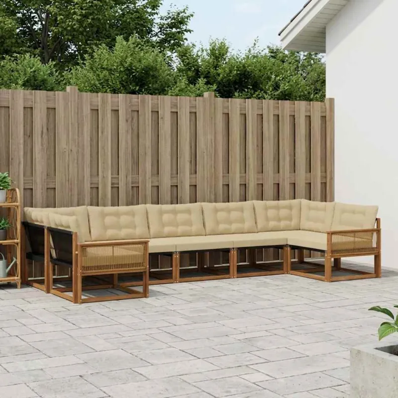 Lauko sofos komplektas su pagalve 7 pcs Natūralus ir bežinis