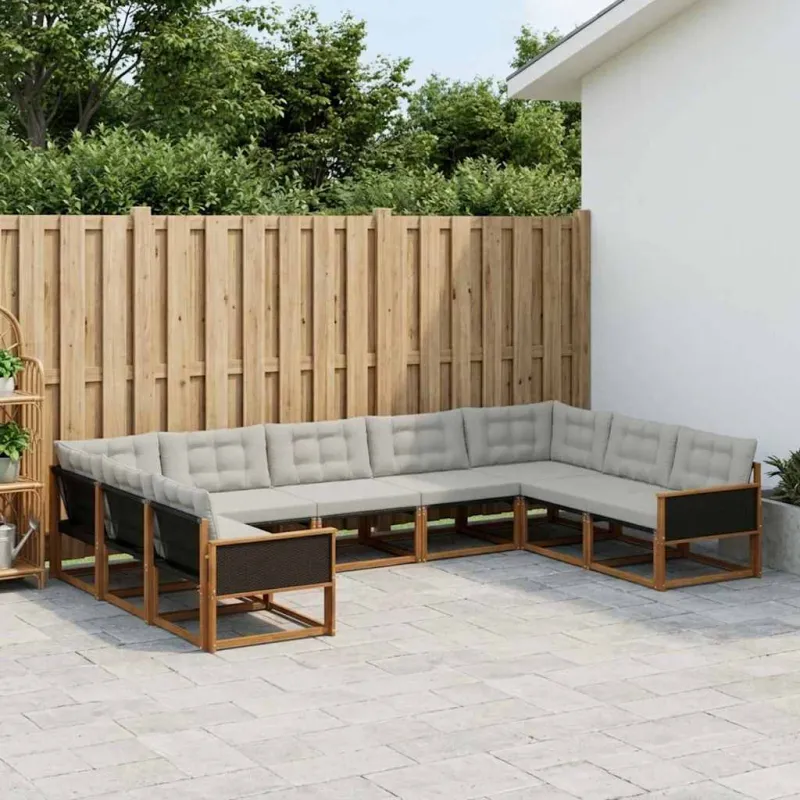 Lauko sofos komplektas 9 pcs Natūrali ir šviesiai pilka