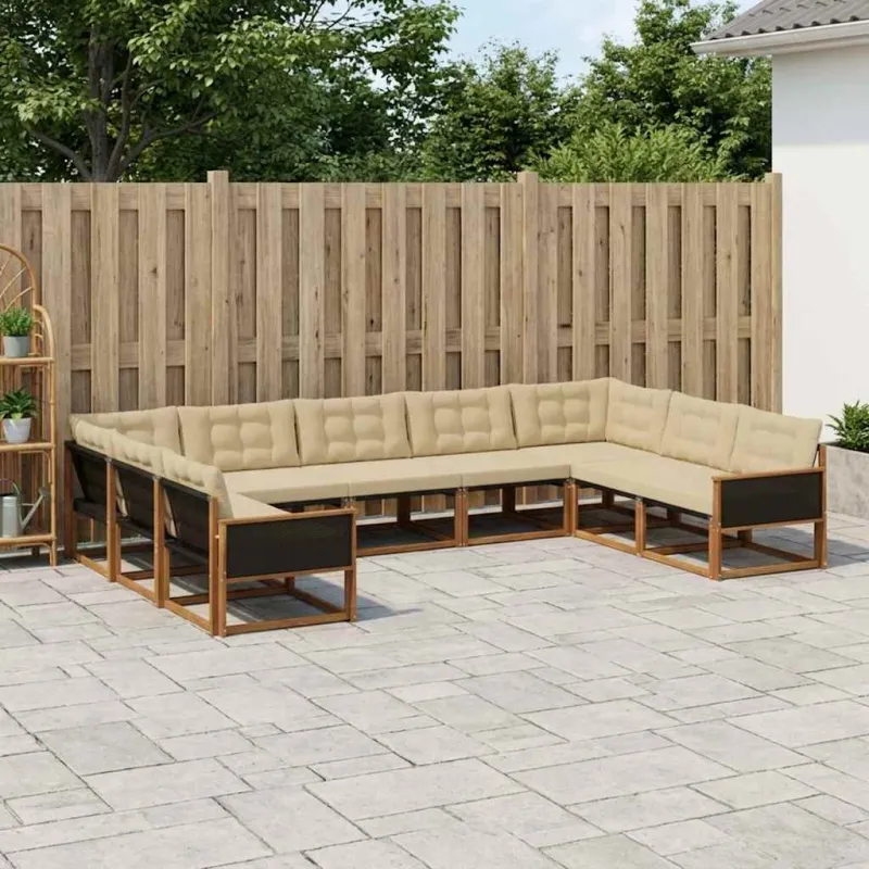 Lauko sofos komplektas su pagalve 9 pcs Natūralus ir bežinis