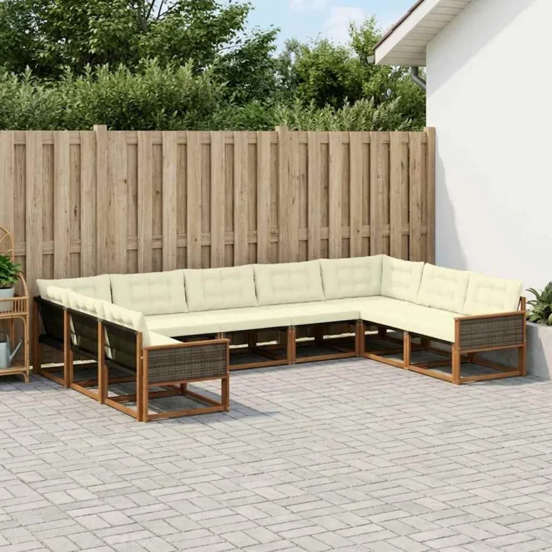 Lauko sofos komplektas su pagalve 9 pcs Natūralus ir grietinėlė