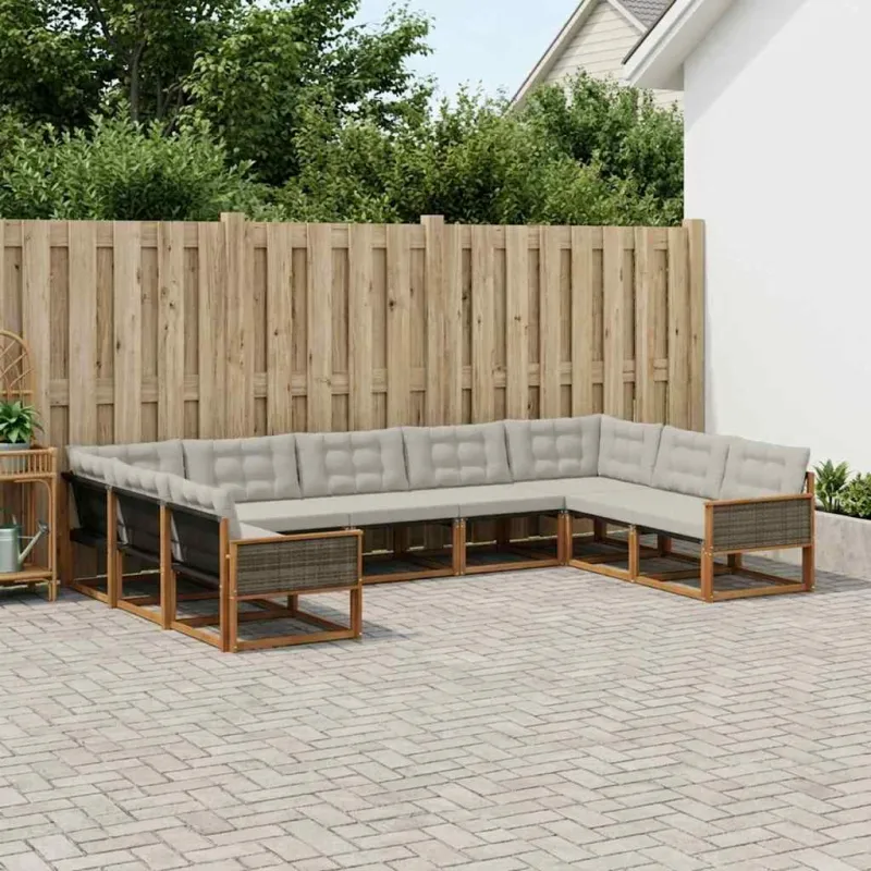 Lauko sofos komplektas 9 pcs Natūrali ir šviesiai pilka