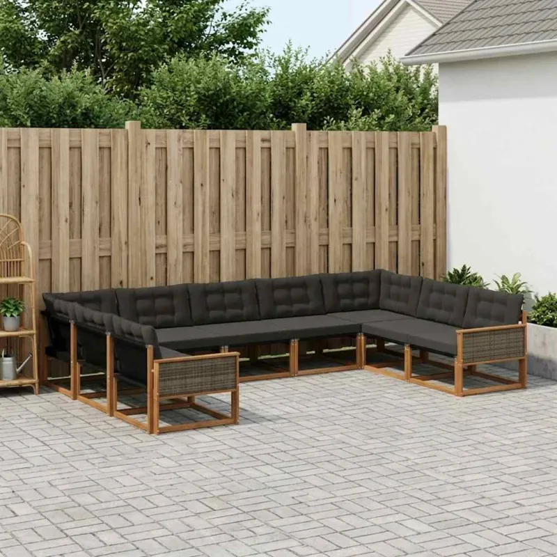 Lauko sofos komplektas su pagalve 9 pcs Natūrali ir juoda