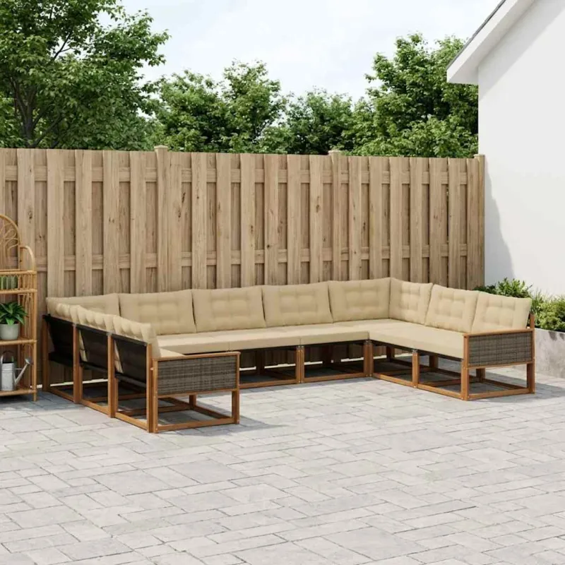 Lauko sofos komplektas su pagalve 9 pcs Natūralus ir bežinis