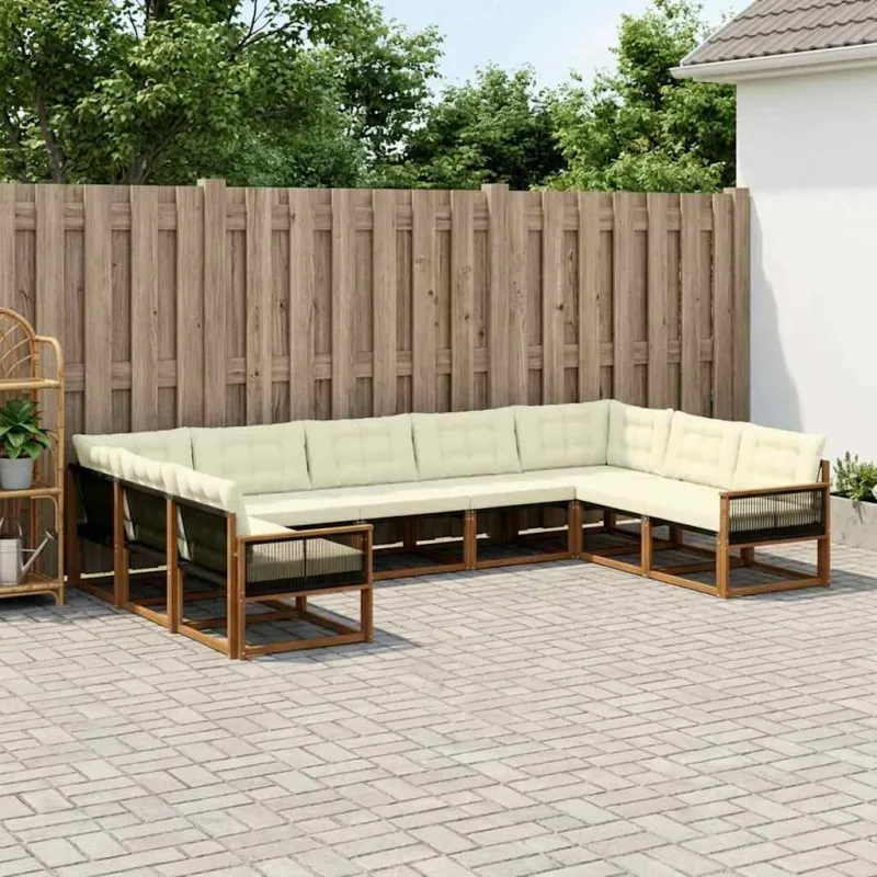 Lauko sofos komplektas su pagalve 9 pcs Natūralus ir grietinėlė