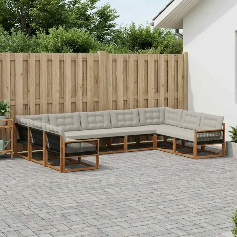 Lauko sofos komplektas 9 pcs Natūrali ir šviesiai pilka