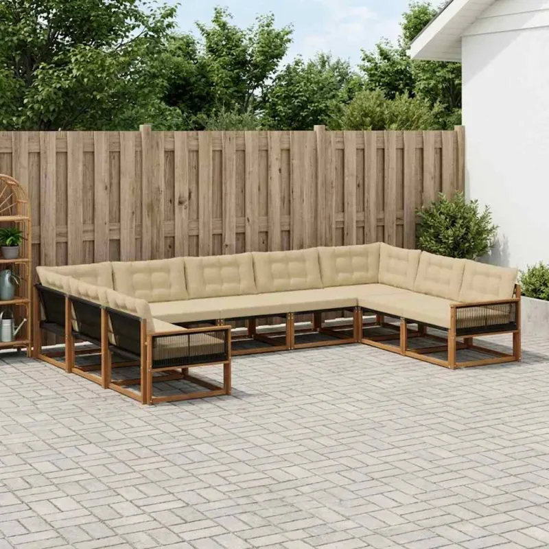 Lauko sofos komplektas su pagalve 9 pcs Natūralus ir bežinis