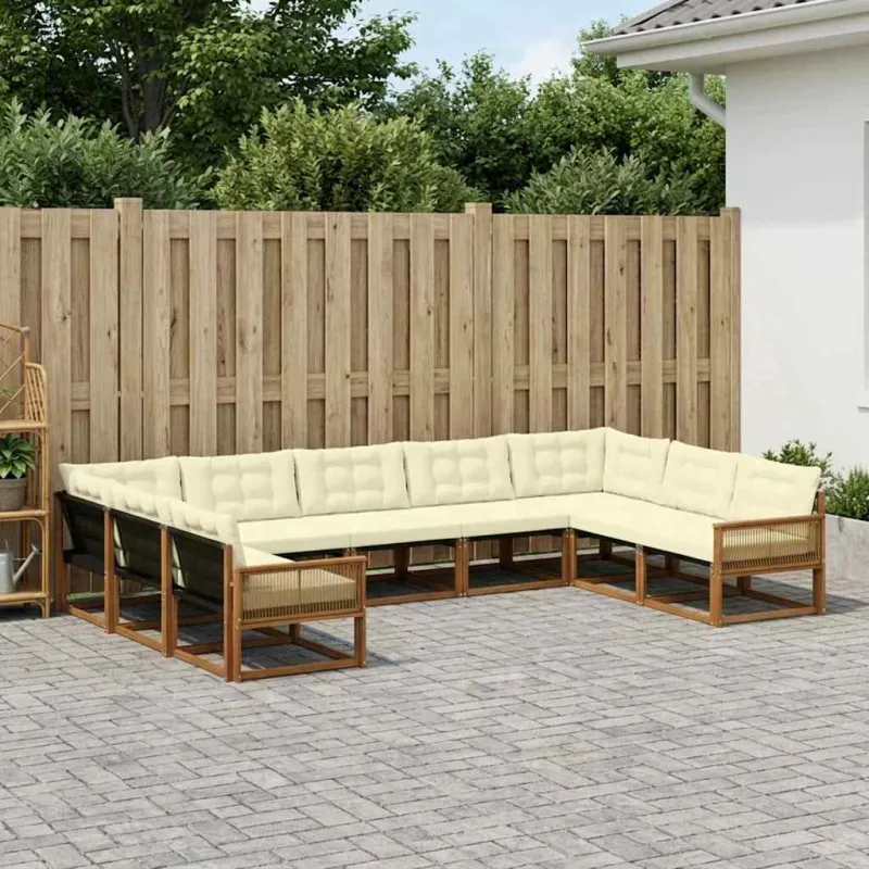 Lauko sofos komplektas su pagalve 9 pcs Natūralus ir grietinėlė