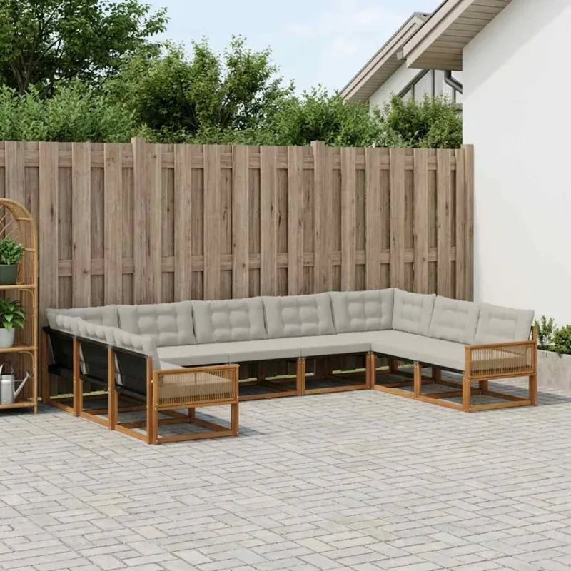 Lauko sofos komplektas 9 pcs Natūrali ir šviesiai pilka