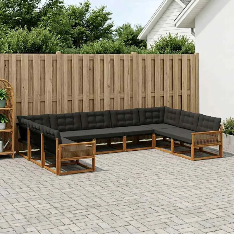 Lauko sofos komplektas su pagalve 9 pcs Natūrali ir juoda