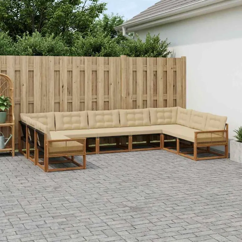 Lauko sofos komplektas su pagalve 9 pcs Natūralus ir bežinis