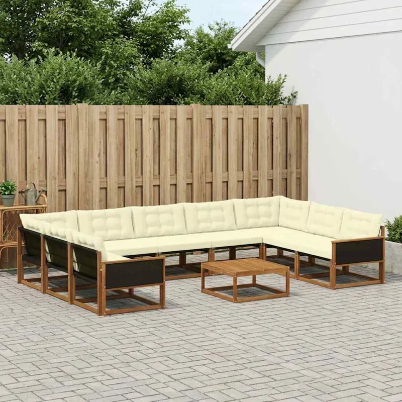 Lauko sofos komplektas 10 pcs Natūralus ir grietinėlė