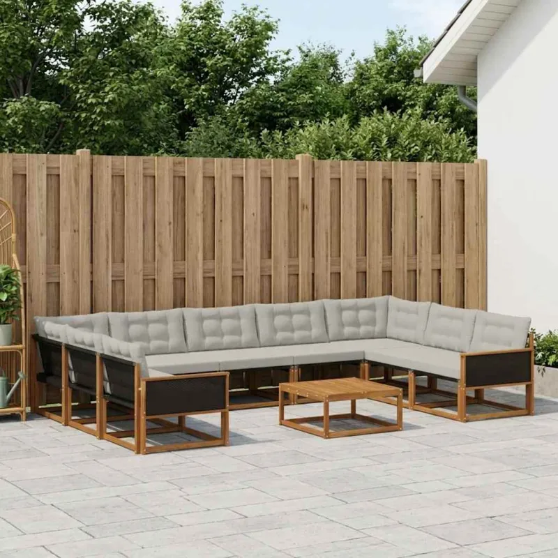 Lauko sofos komplektas 10 pcs Natūrali ir šviesiai pilka