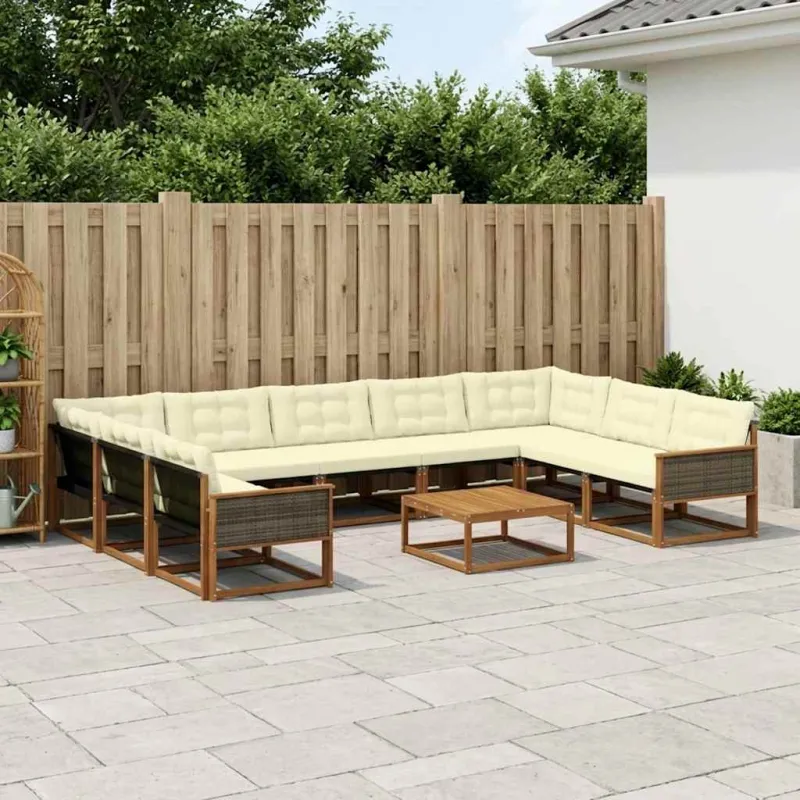 Lauko sofos komplektas 10 pcs Natūralus ir grietinėlė