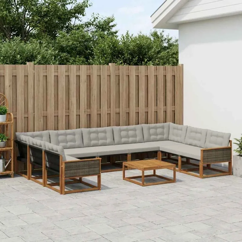Lauko sofos komplektas 10 pcs Natūrali ir šviesiai pilka