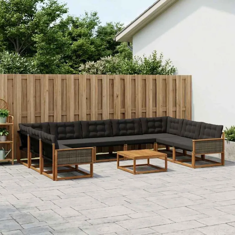 Lauko sofos komplektas su pagalve 10 pcs Natūrali ir juoda