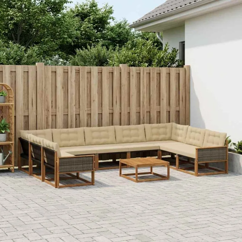 Lauko sofos komplektas su pagalve 10 pcs Natūralus ir bežinis