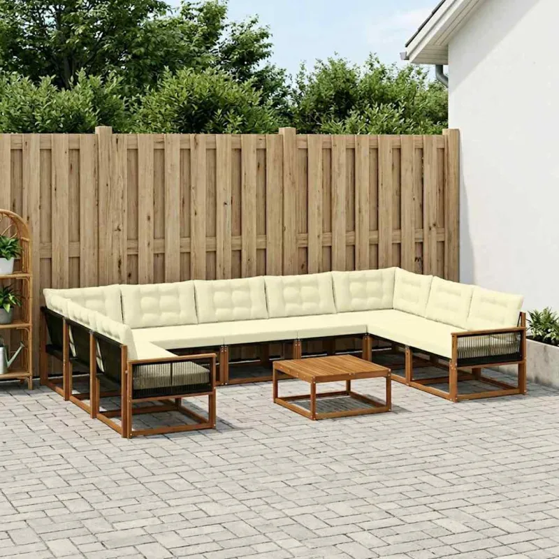 Lauko sofos komplektas 10 pcs Natūralus ir grietinėlė
