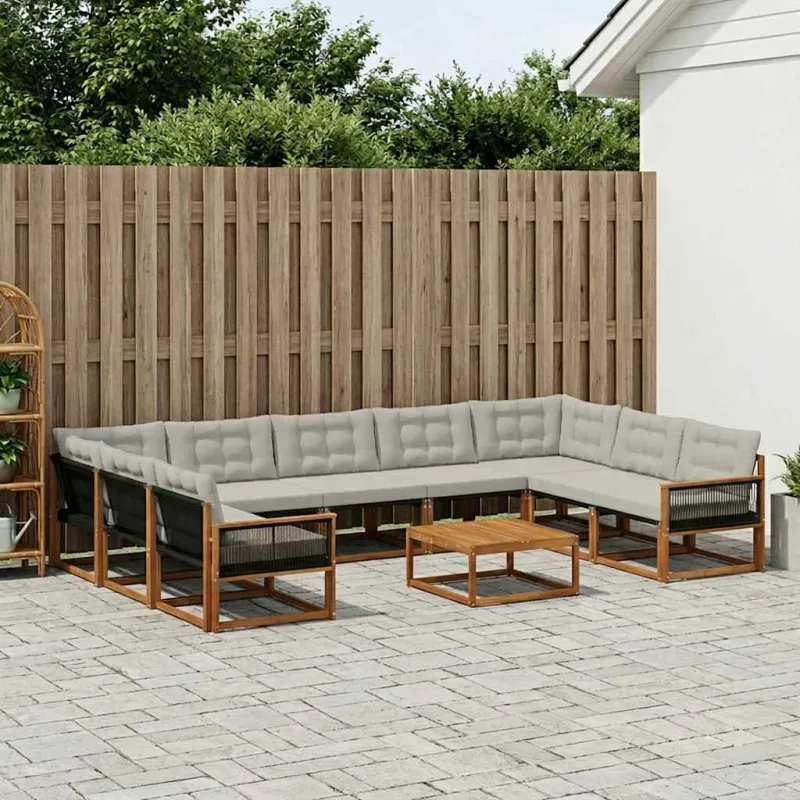 Lauko sofos komplektas 10 pcs Natūrali ir šviesiai pilka