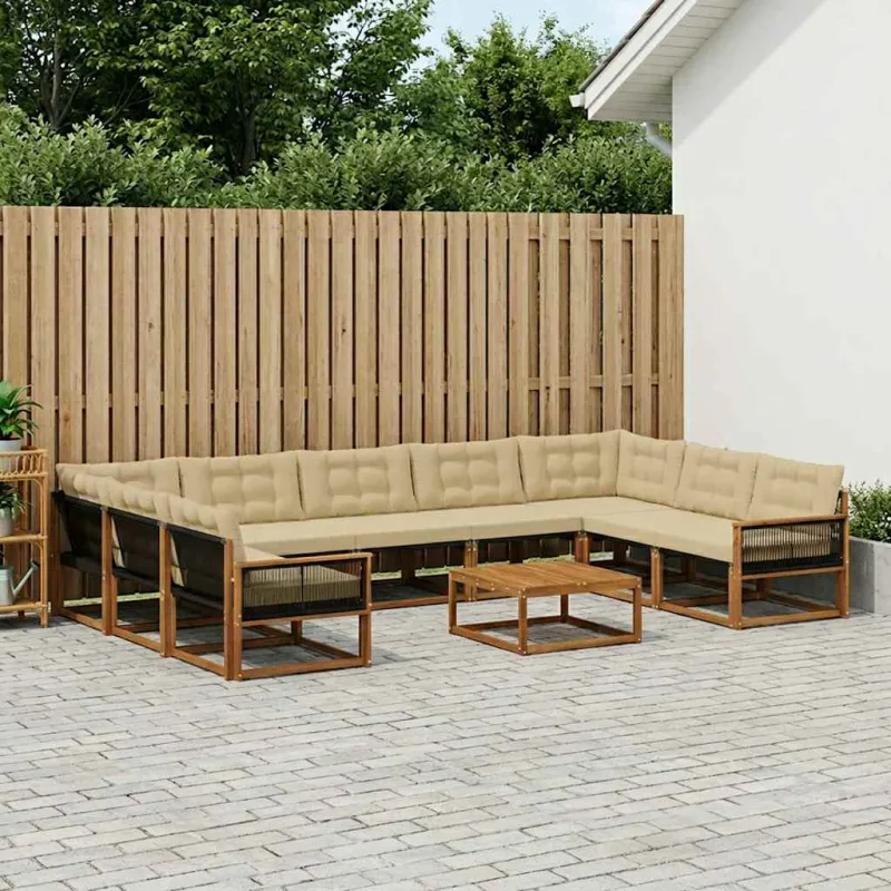 Lauko sofos komplektas su pagalve 10 pcs Natūralus ir bežinis
