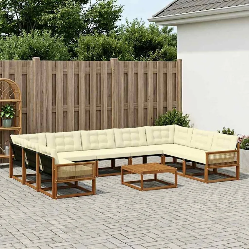 Lauko sofos komplektas 10 pcs Natūralus ir grietinėlė