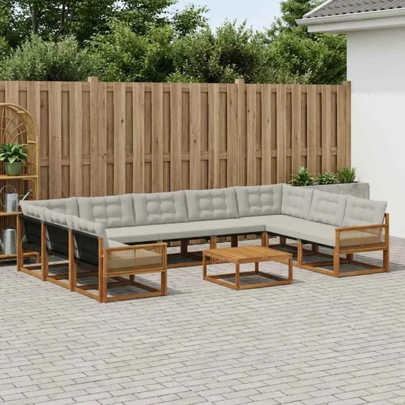 Lauko sofos komplektas 10 pcs Natūrali ir šviesiai pilka