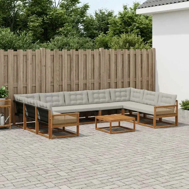Lauko sofos komplektas 10 pcs Natūrali ir šviesiai pilka