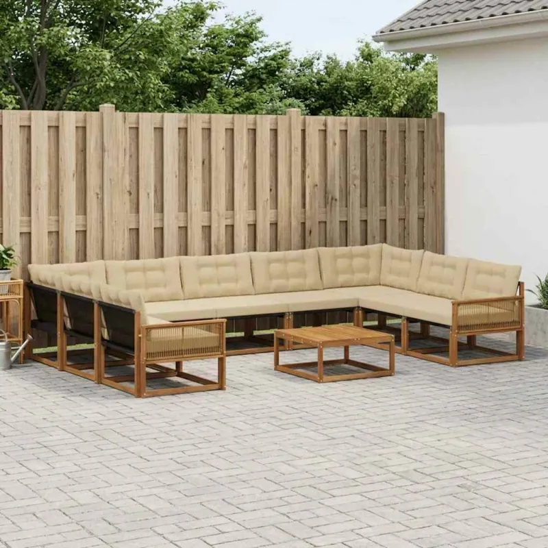 Lauko sofos komplektas su pagalve 10 pcs Natūralus ir bežinis