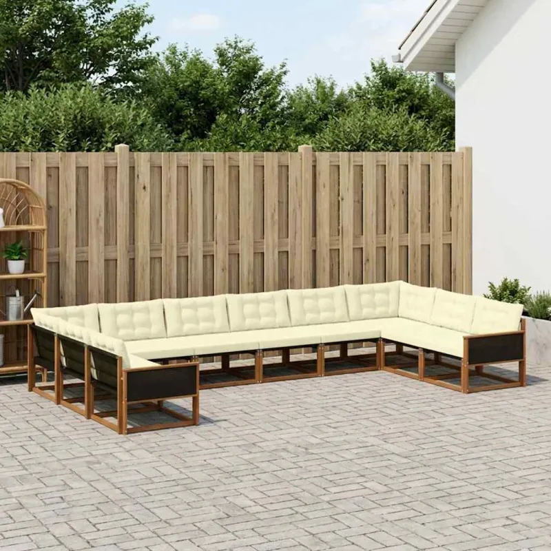 Lauko sofos komplektas 10 pcs Natūralus ir grietinėlė