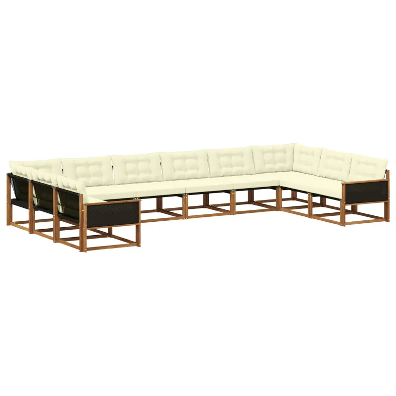 Lauko sofos komplektas 10 pcs Natūralus ir grietinėlė