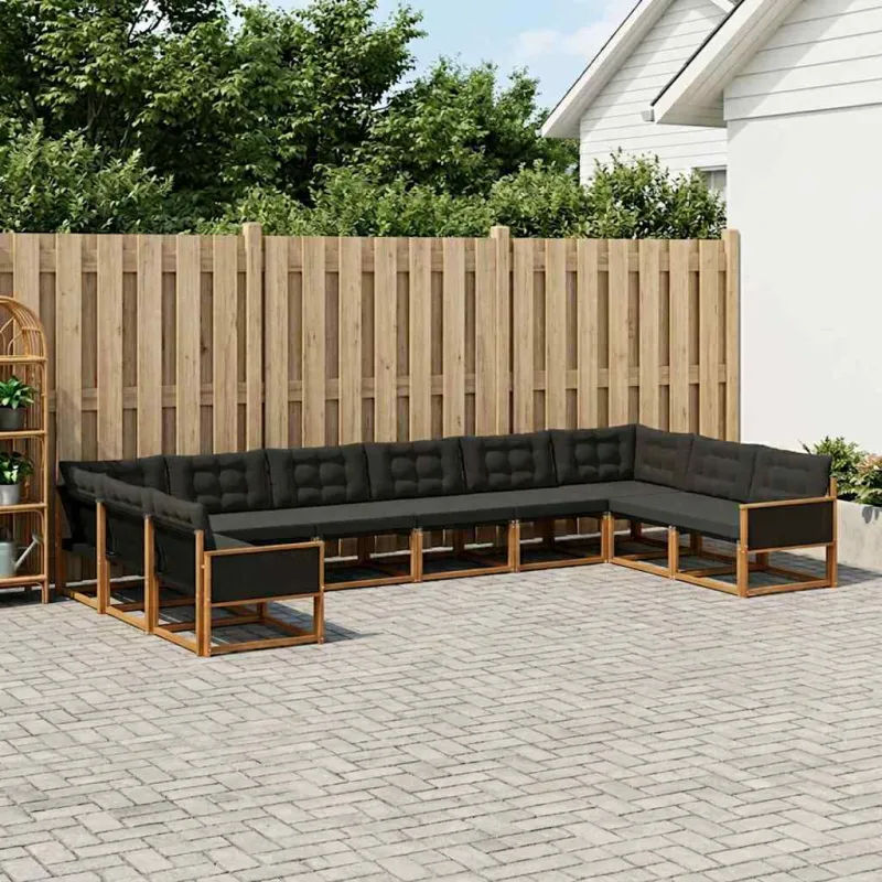 Lauko sofos komplektas su pagalve 10 pcs Natūrali ir juoda