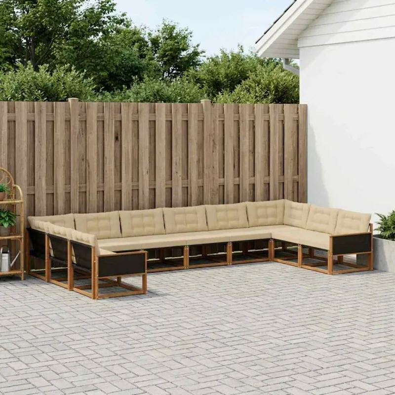 Lauko sofos komplektas su pagalve 10 pcs Natūralus ir bežinis