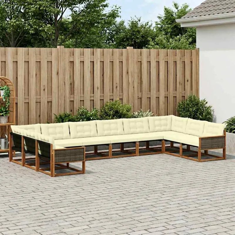 Lauko sofos komplektas 10 pcs Natūralus ir grietinėlė