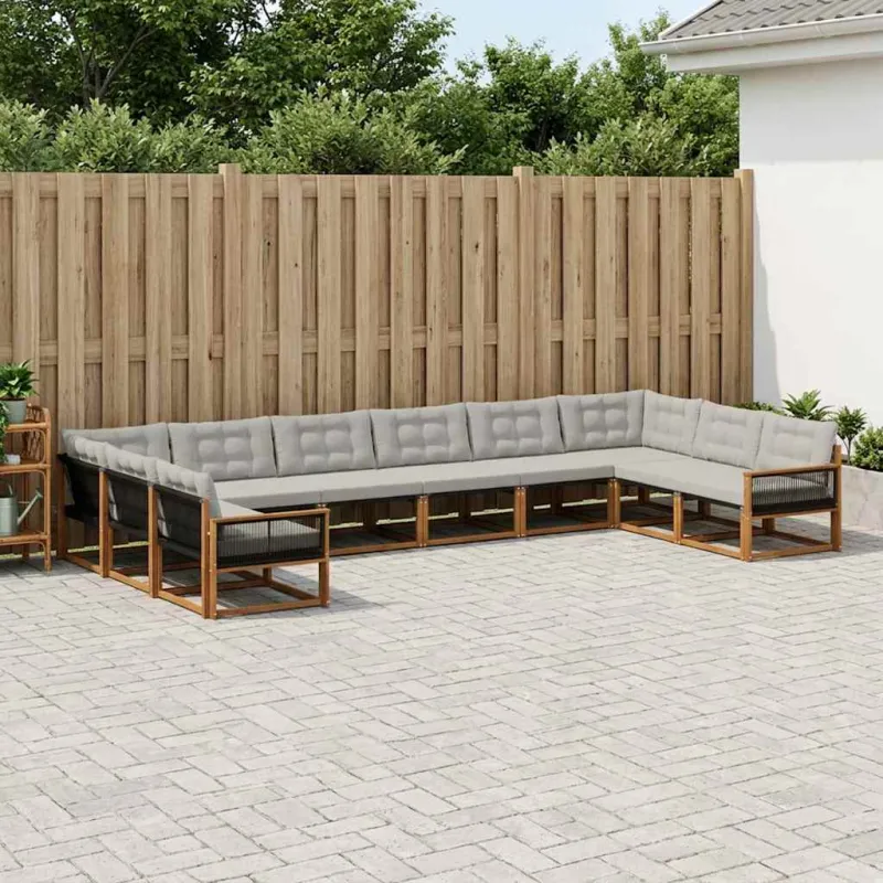 Lauko sofos komplektas 10 pcs Natūrali ir šviesiai pilka