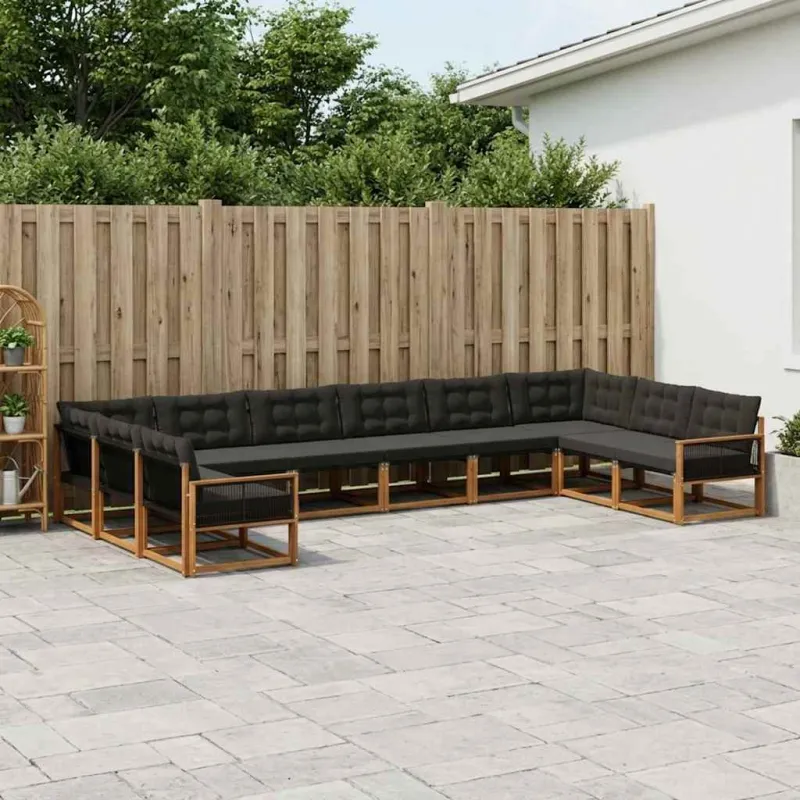 Lauko sofos komplektas su pagalve 10 pcs Natūrali ir juoda